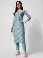 Leheriya Printed & Embroidered Kurta With Pant & Dupatta Set, Multicolor - Hiral Fashion - Distacart