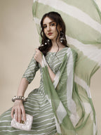 Embroidered & Leheriya Kurta With Pant And Dupatta Set, Multicolor - Hiral Fashion - Distacart