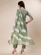 Embroidered & Leheriya Kurta With Pant And Dupatta Set, Multicolor - Hiral Fashion - Distacart