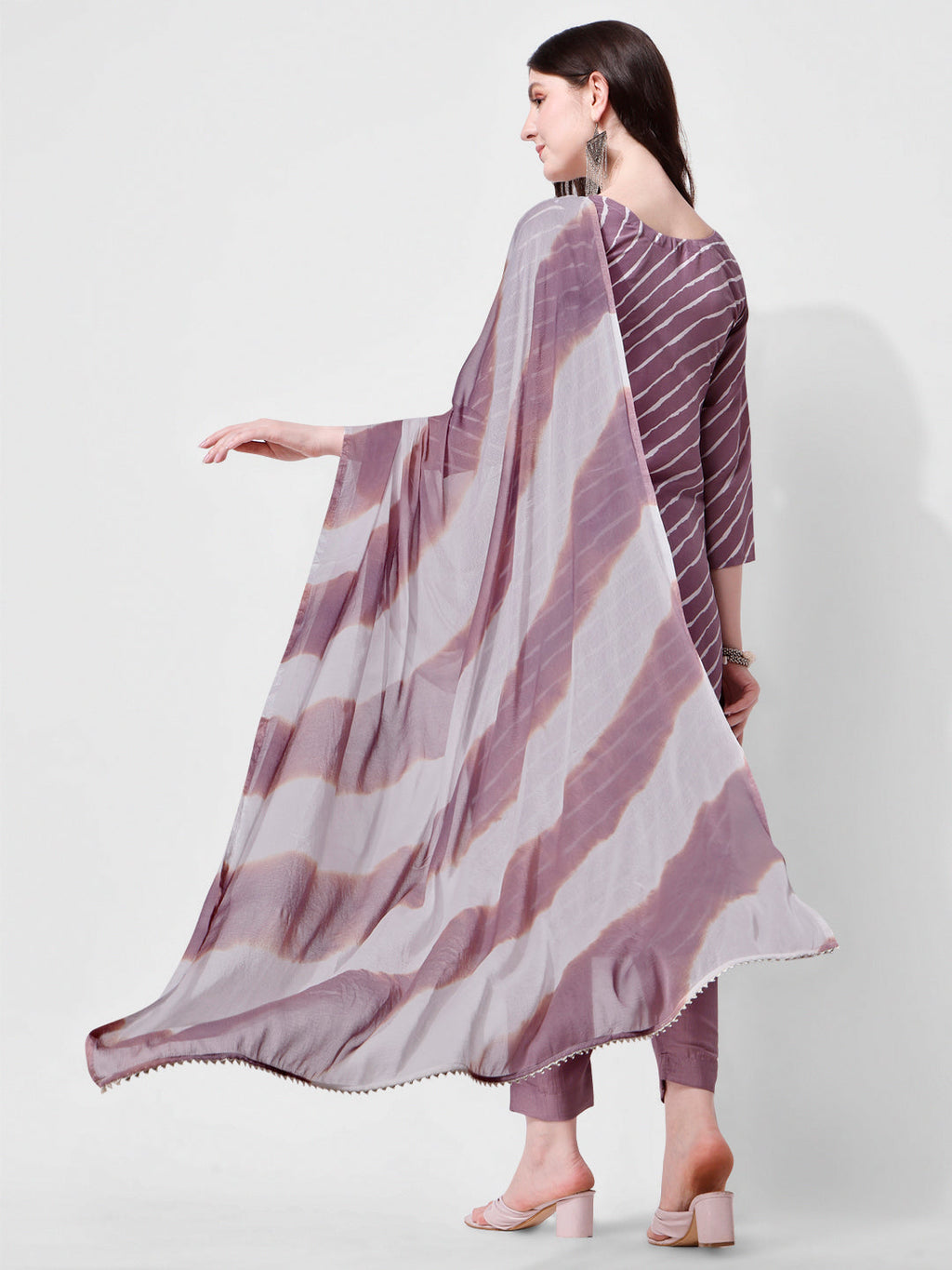 Leheriya Printed & Embroidered Kurta With Pant & Dupatta Set, Multicolor - Hiral Fashion