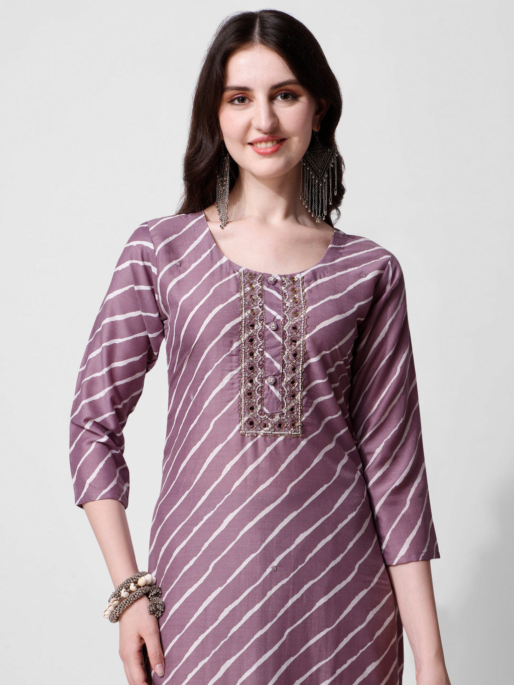 Leheriya Printed & Embroidered Kurta With Pant & Dupatta Set, Multicolor - Hiral Fashion