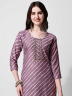 Leheriya Printed & Embroidered Kurta With Pant & Dupatta Set, Multicolor - Hiral Fashion