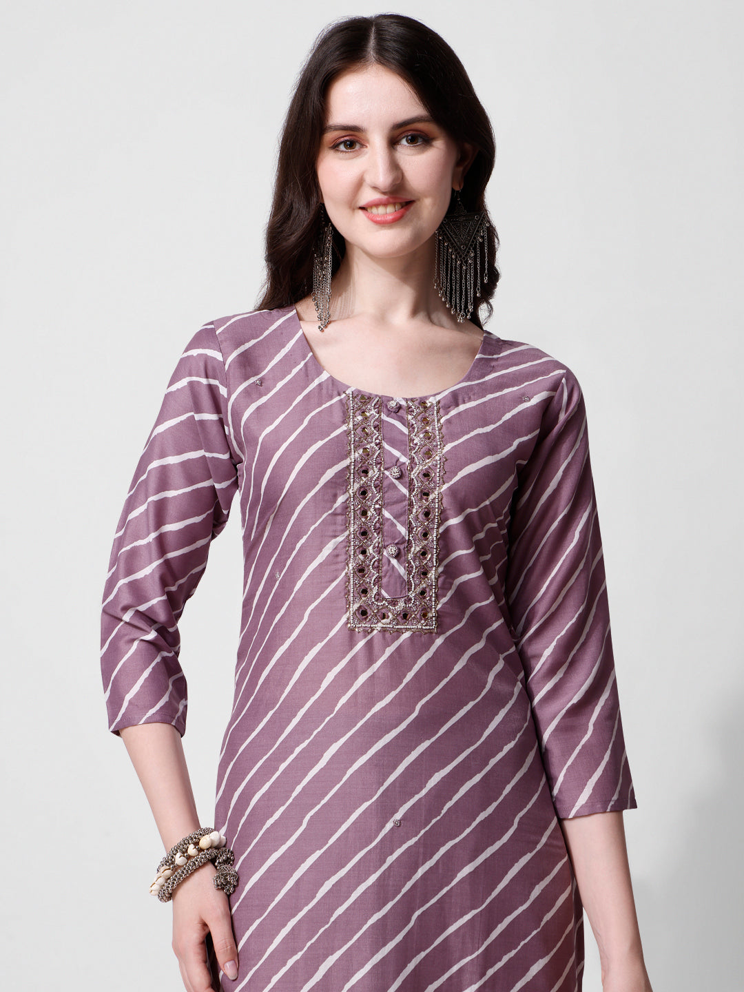 Leheriya Printed & Embroidered Kurta With Pant & Dupatta Set, Multicolor - Hiral Fashion