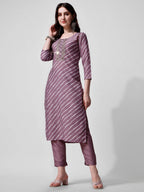Leheriya Printed & Embroidered Kurta With Pant & Dupatta Set, Multicolor - Hiral Fashion