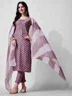 Leheriya Printed & Embroidered Kurta With Pant & Dupatta Set, Multicolor - Hiral Fashion