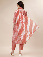 Embroidered & Leheriya Kurta With Pant And Dupatta Set, Multicolor - Hiral Fashion - Distacart