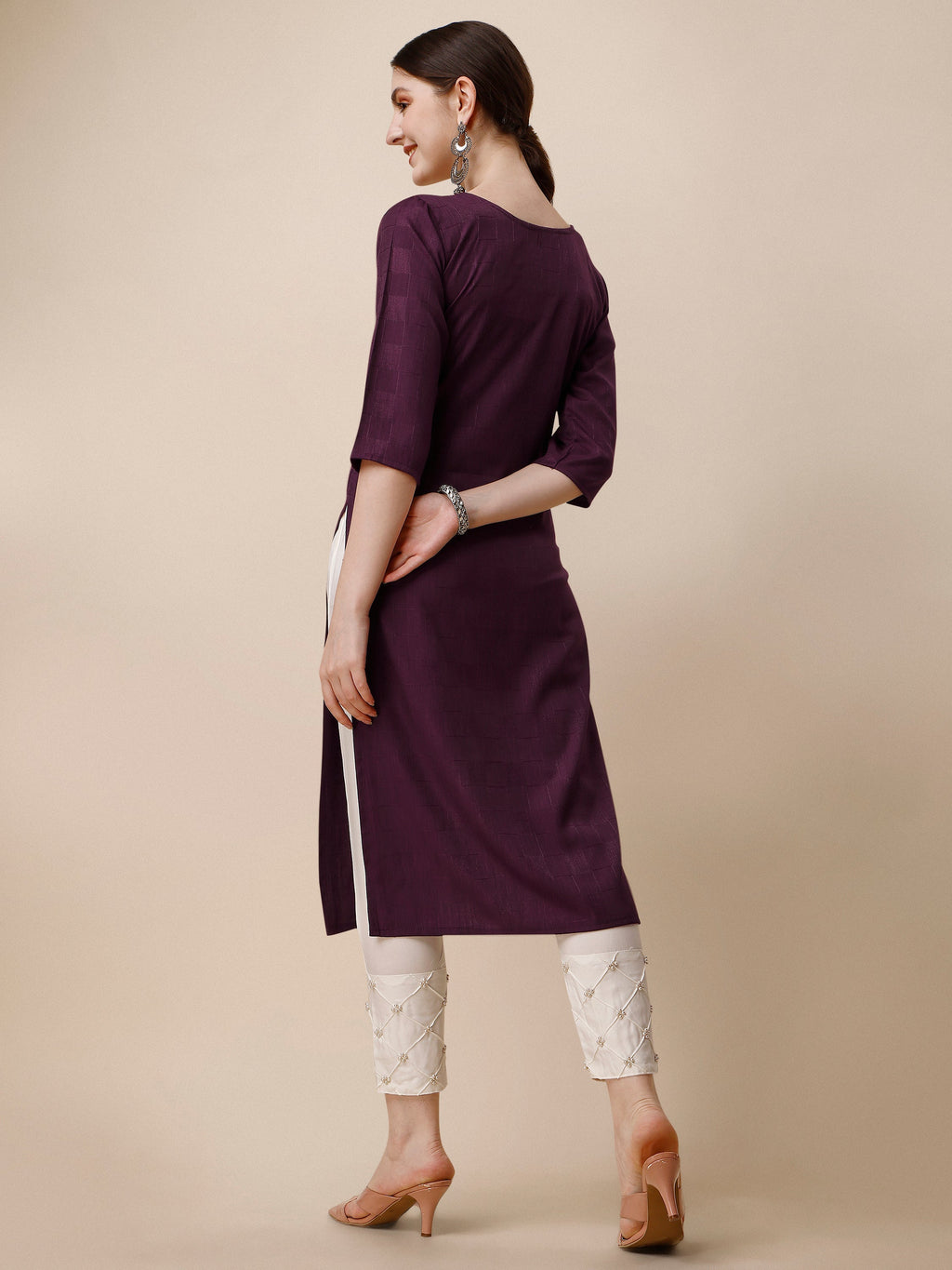 Wine Embroidered Kurta, Multicolor - Hiral Fashion