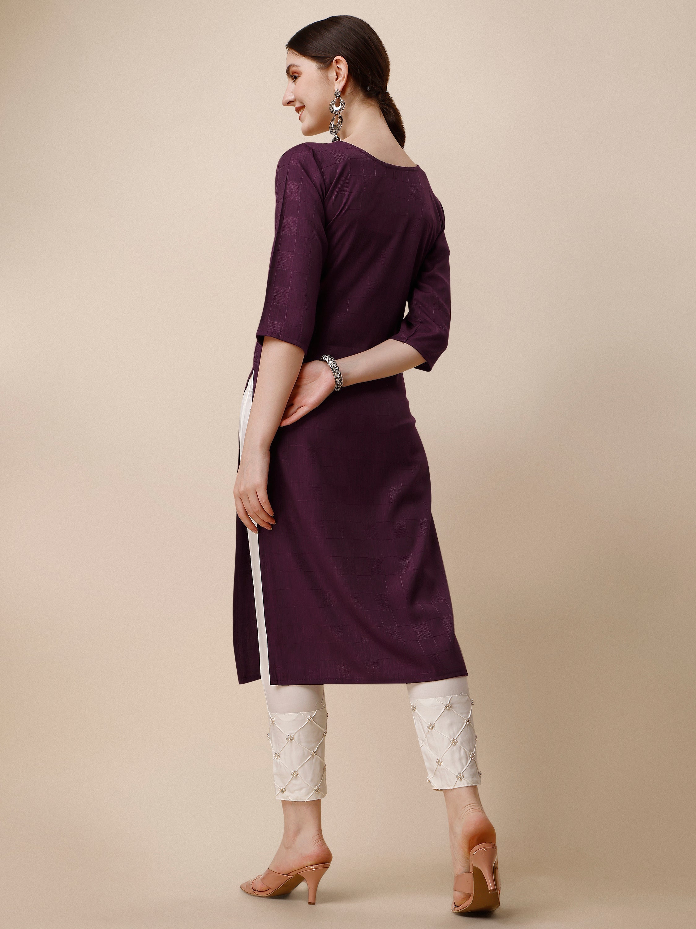 Wine Embroidered Kurta, Multicolor - Hiral Fashion