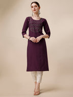 Wine Embroidered Kurta, Multicolor - Hiral Fashion
