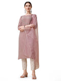 Embroidered Kurta With Moti Embellished Pant And Dupatta Set, Multicolor - Hiral Fashion