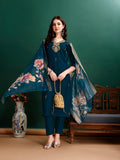 Hand Embroidered Kurta With Pant & Organza Printed Dupatta, Multicolor - Hiral Fashion