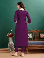 Hand Embroidered Kurta With Pant & Organza Printed Dupatta Premium, Multicolor - Hiral Fashion