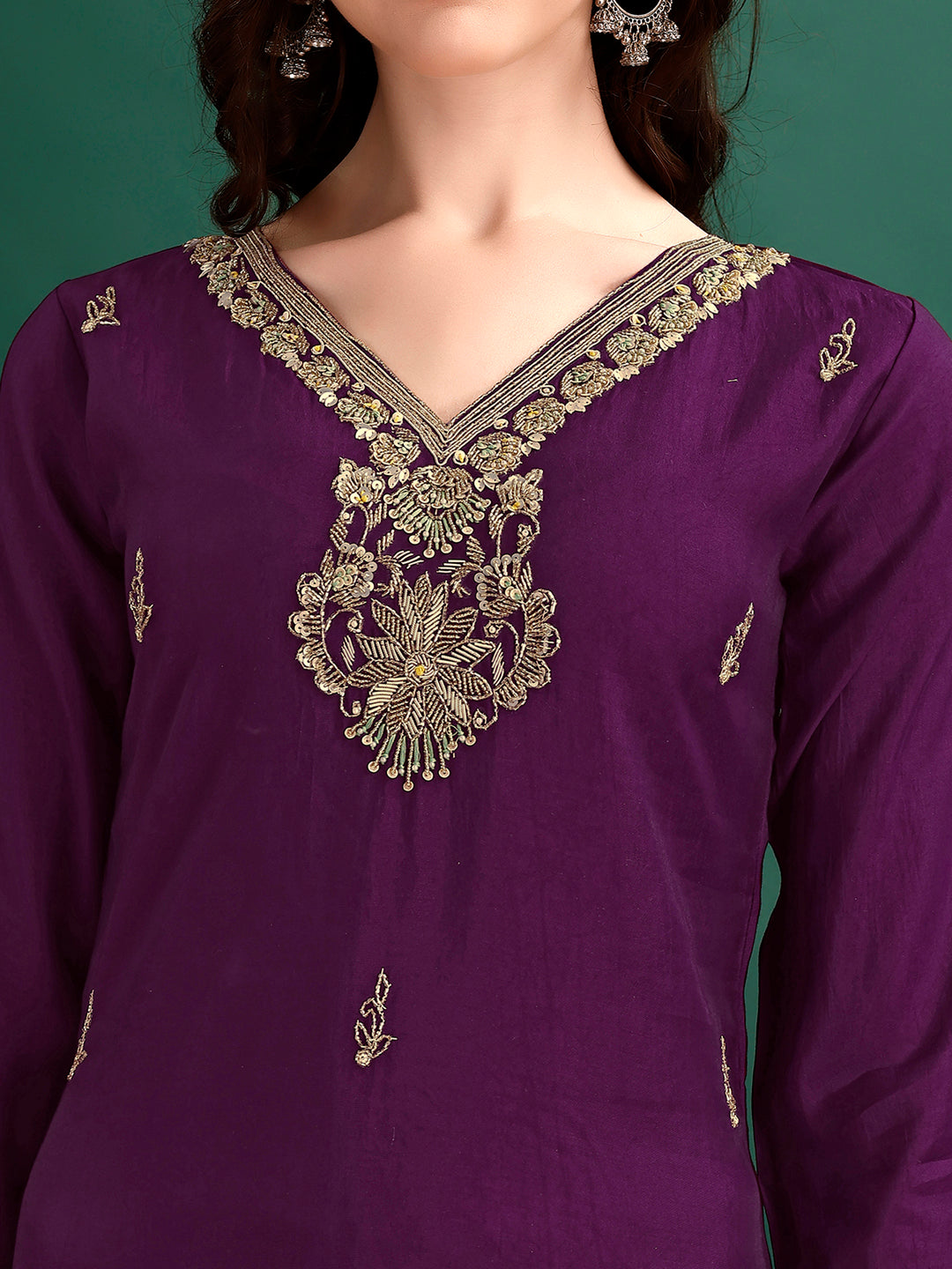 Hand Embroidered Kurta With Pant & Organza Printed Dupatta Premium, Multicolor - Hiral Fashion