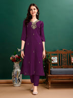 Hand Embroidered Kurta With Pant & Organza Printed Dupatta Premium, Multicolor - Hiral Fashion
