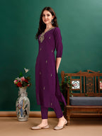 Hand Embroidered Kurta With Pant & Organza Printed Dupatta Premium, Multicolor - Hiral Fashion