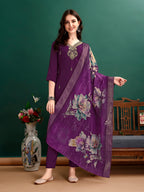 Hand Embroidered Kurta With Pant & Organza Printed Dupatta Premium, Multicolor - Hiral Fashion
