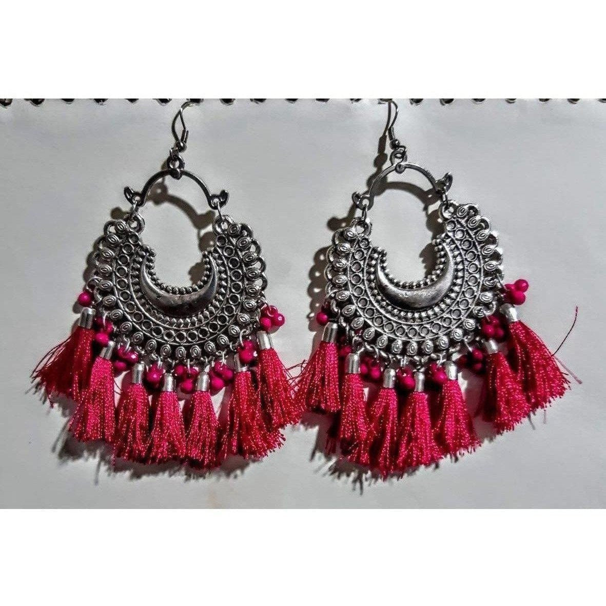 Half Moon Pink Color Silk Thread Earrings