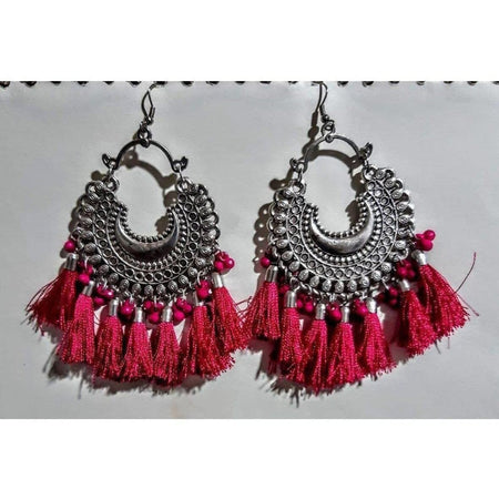 MS Fashion India Half Moon Pink Color Silk Thread Earrings