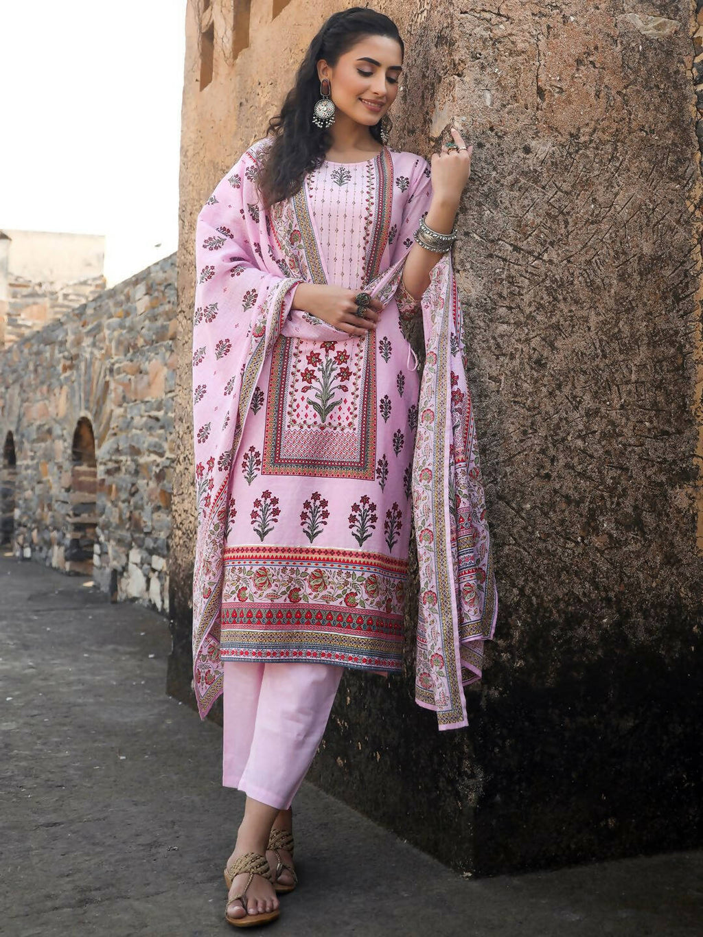 Juniper Women's Lilac Cambric Floral Placement Printed Straight Fit Kurta Sets - Distacart