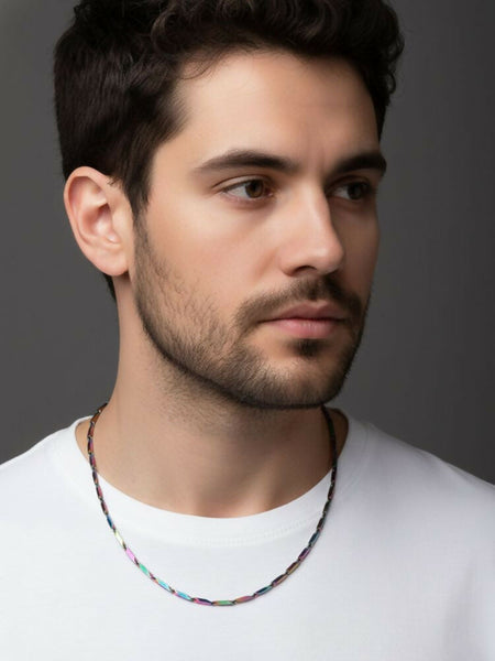 NVR Men's Handcrafted Multicolour Rhodium Plated Chain