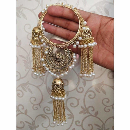 MS Fashion India Bridal Latkan Gold Color Bangles With White Pearls