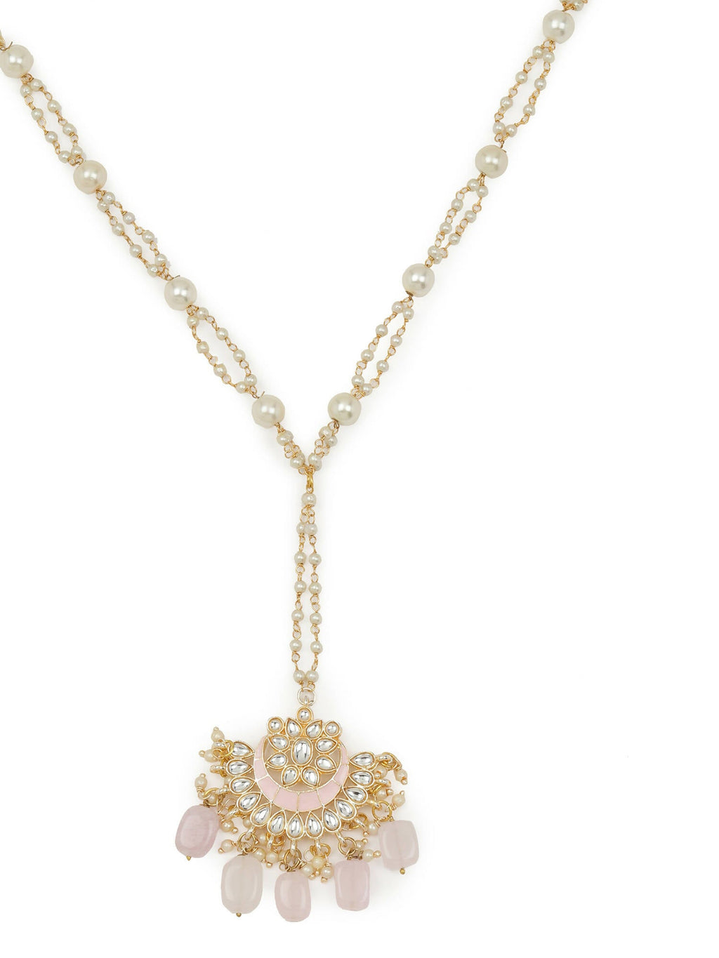 Gold-Plated White Kundan-Studded Pearl Beaded Matha Patti - Ruby Raang - Distacart