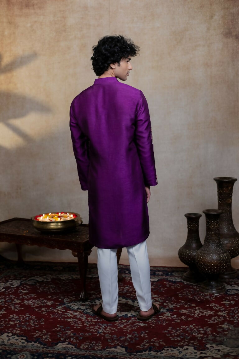 Falling Raw Silk Purple Mayura Cham Set By Hilo Design