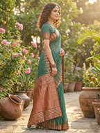 Shree Shyam Fashion Green Linen Cotton Saree - Distacart
