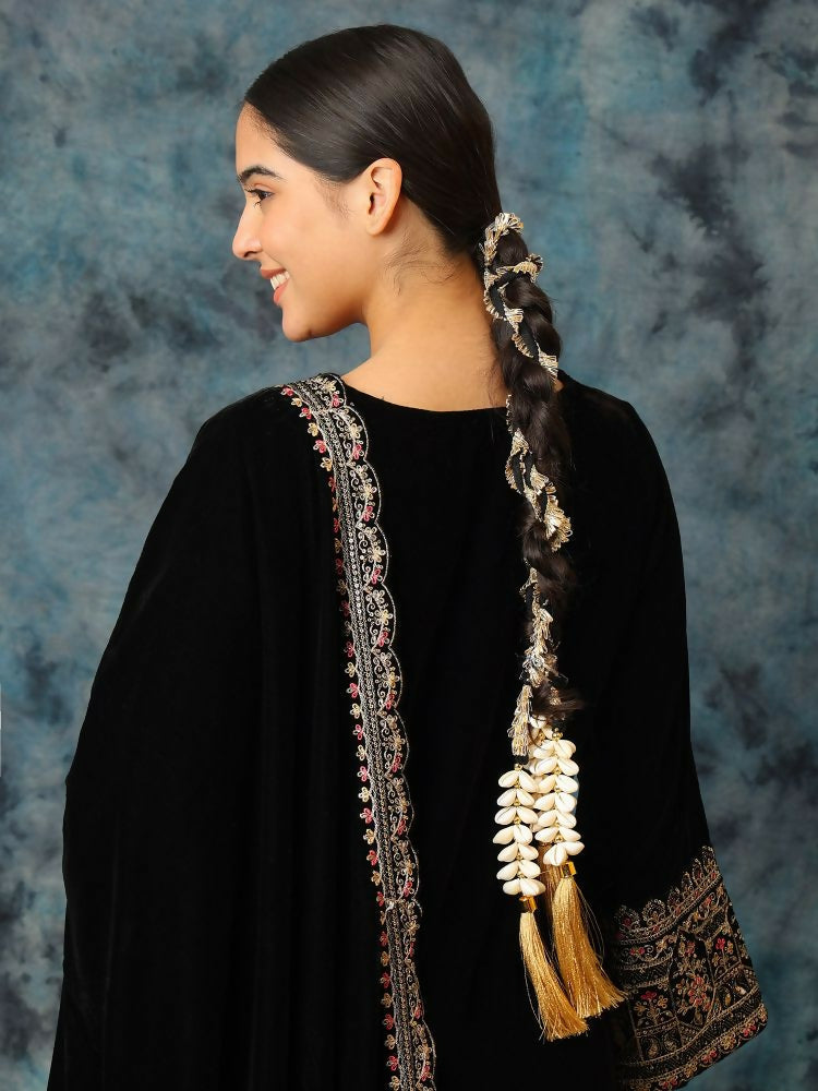 Ruby Raang Gold Gota Pati Work And Black Thread And Shells With Gold Stones - Distacart