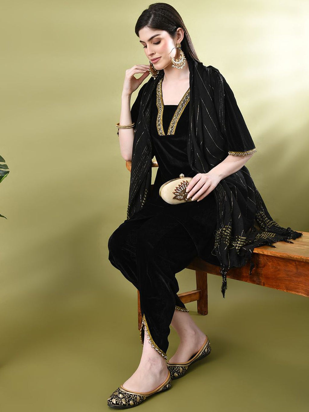 Sangria Embellished A-Line Kurta & Dhoti Pant With Dupatta