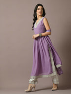 Myshka Women's Lavender Solid Georgette Anarkali Party Kurta Set