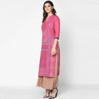 Cheera Hand Block Print Baby Pink Straight Kurta (MAAI-048K)