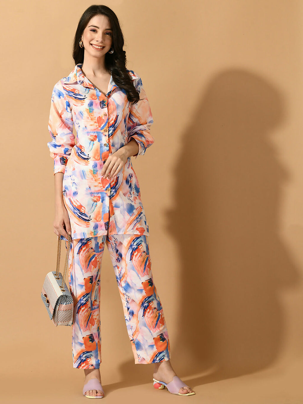 Myshka Women's Multi Printed Shirt With Trousers