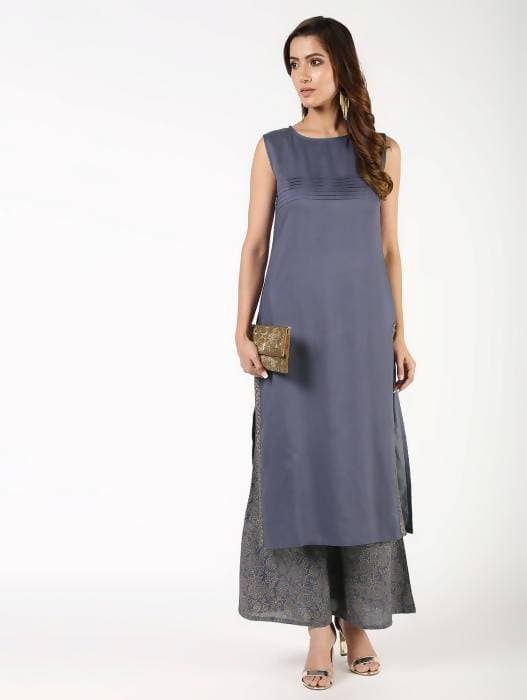 Aniyah Rayon Solid Pintucks Straight Grey Kurta (AN-154K)
