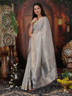 Shree Shyam Fashion Organza Gray Saree - Distacart