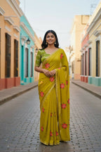 Teeya Creation Yellow Rangoli Silk Embroidery Work Party Wear Designer Saree - Distacart
