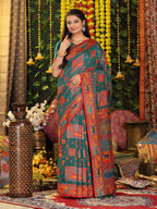 Shree Shyam Fashion Linen Cotton Rama Green Saree - Distacart