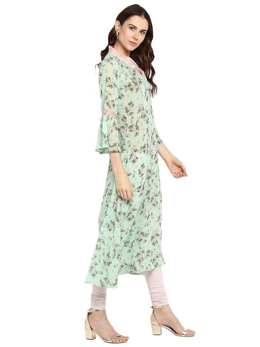 Ahalyaa Women's Yellow Geogette Digital Print Kurta - Distacart