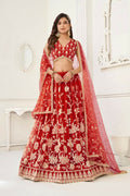 Aastha Fashion Red Butterfly Net White Cotton Thread Work And Sequence Work Embroidery Wedding Wear Lehenga Choli