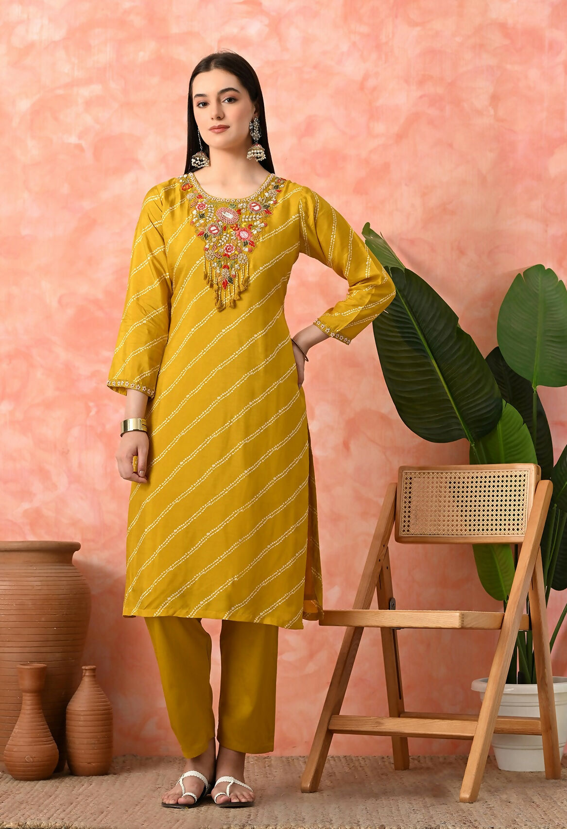 Joban Fashion Mustard Premium Pure Viscose Print Dola With Handwork Kurta Set