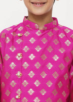 Little Bansi Boys Banarsi Silk Sherwani & Pyjama - Magenta & Cream