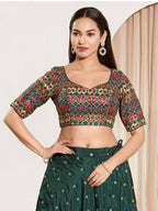 Joban Fashion Navy Blue Brocade Padded Blouse With Sweetheart Neck Elbow Sleeves - Distacart