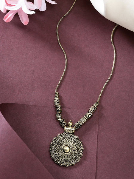 NVR Women's Gold-Polished Circular Shape Pendant with Chain