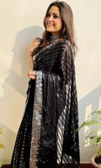 Vamika Embroidery Black Georgette Bollywood Saree - Distacart