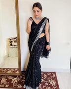 Vamika Embroidery Black Georgette Bollywood Saree - Distacart