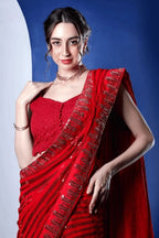 Vamika Embroidery Red Georgette Bollywood Saree - Distacart