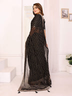 Vedant Vastram Georgette Embroidered & Sequin work Bollywood Fancy Saree - Black