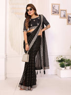Vedant Vastram Georgette Embroidered & Sequin work Bollywood Fancy Saree - Black
