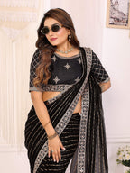 Vedant Vastram Georgette Embroidered & Sequin work Bollywood Fancy Saree - Black