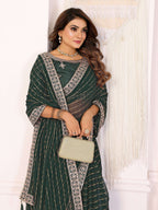 Vedant Vastram Georgette Embroidered & Sequin work Bollywood Fancy Saree - Green